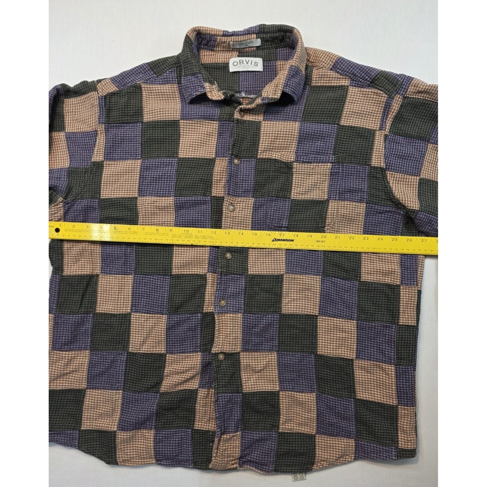 Orvis Men's L Patchwork Plaid Snap Shirt 100% Cotton Heavyweight Outdoor Flannel - Picture 4 of 13